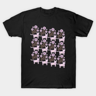 Colorful Flowers With Cats Pattern T-Shirt